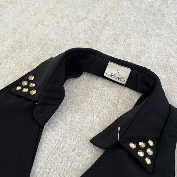 3 for $6 Solemio Sleeveless Black Studded Cutout Back Flowy Blouse Top S - Picture 2 of 7